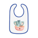 Printify eco-friendly baby bib with blue trim and cute elephant sailor design
