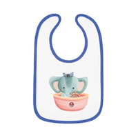 Printify eco-friendly baby bib with blue trim and cute elephant sailor design