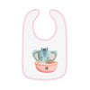Printify eco-friendly baby bib with pink trim featuring a cute elephant sailor in a boat design