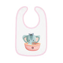 Printify eco-friendly baby bib with pink trim featuring a cute elephant sailor in a boat design