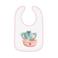 Printify eco-friendly baby bib with pink trim featuring a cute elephant sailor in a boat design