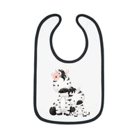 Printify eco-friendly baby bib with black trim and cute zebra family design