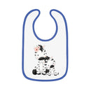Printify eco-friendly baby bib with blue trim featuring cute zebra family illustration