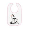 Printify eco-friendly baby bib with pink trim featuring cute zebra mother and baby design