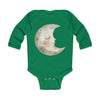 Printify green long sleeve baby onesie with smiling moon design eco-friendly baby onesie