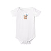 Printify white eco-friendly baby onesie with teddy bear holding blue balloons design