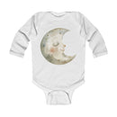 Printify eco-friendly baby onesie with long sleeves and a smiling moon design on front