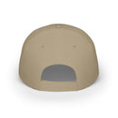 Back view of beige eco-friendly baseball cap with adjustable strap by Printify
