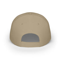 Back view of beige eco-friendly baseball cap with adjustable strap by Printify