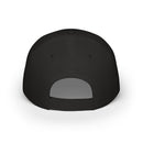Black eco-friendly baseball cap from Printify shown from the back with adjustable strap