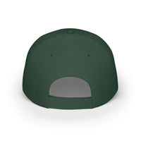 Back view of dark green eco-friendly baseball cap with adjustable strap from Printify