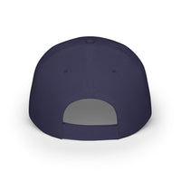 Back view of a navy blue eco-friendly baseball cap from Printify with adjustable strap