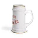 Printify eco-friendly beer stein with white ceramic finish and decorative gold trim handle
