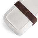 White eco-friendly bento lunch box with brown elastic strap for secure closure by Printify