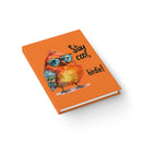 Printify eco-friendly blank journal with orange cover featuring a cool bird wearing sunglasses and Stay cool birdie text