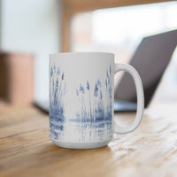 Printify eco-friendly blue landscape mug with blue nature design on white ceramic
