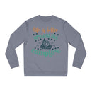 Eco-friendly campfire sweatshirt in gray with vibrant campfire graphics and fun text
