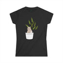 Printify black eco-friendly cat lover t-shirt featuring a cat in a plant pot graphic design