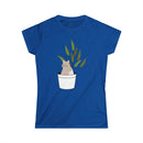 Blue eco-friendly cat lover t-shirt with a cute cat sitting inside a plant pot graphic