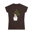 Printify eco-friendly cat lover t-shirt with cat and plant graphic on brown fabric