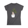 Printify eco-friendly cat lover t-shirt with gray fabric and cute cat in plant pot design