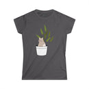 Printify eco-friendly cat lover t-shirt with gray fabric and cute cat in plant pot design