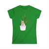 Green Printify eco-friendly cat lover t-shirt with a cute cat sitting in a plant pot graphic