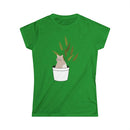 Green Printify eco-friendly cat lover t-shirt with a cute cat sitting in a plant pot graphic