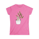 Pink eco-friendly cat lover t-shirt from Printify with cute cat and plant design