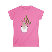 Pink eco-friendly cat lover t-shirt from Printify with cute cat and plant design