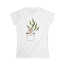 Printify white eco-friendly cat lover t-shirt with cute cat in a plant pot graphic design