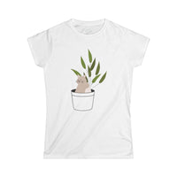 Printify white eco-friendly cat lover t-shirt with cute cat in a plant pot graphic design
