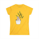 Yellow Printify eco-friendly cat lover t-shirt with cute cat and plant pot graphic