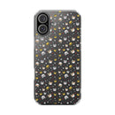 Printify eco-friendly cat phone cases with cute cat faces pattern on clear black background