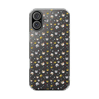 Printify eco-friendly cat phone cases with cute cat faces pattern on clear black background