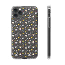 Printify eco-friendly cat phone cases with multiple cartoon cat faces on a dark background for iPhone