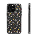 Printify eco-friendly cat phone cases with black background and colorful cat face pattern for iPhone