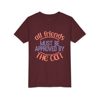 Printify eco-friendly cat t-shirt in burgundy with all friends must be approved by the cat text
