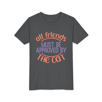 Printify eco-friendly cat t-shirt in dark gray with all friends must be approved by the cat text