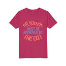 Printify eco-friendly cat t-shirt in maroon with the phrase all friends must be approved by the cat