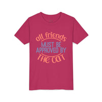 Printify eco-friendly cat t-shirt in maroon with the phrase all friends must be approved by the cat