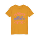 Printify eco-friendly cat t-shirt in mustard yellow with must be approved by the cat text design