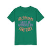 Green eco-friendly cat t-shirt by Printify with All Friends Must Be Approved by The Cat text design
