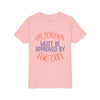 Printify pink eco-friendly cat t-shirt with all friends must be approved by the cat text