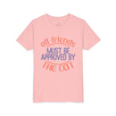 Printify pink eco-friendly cat t-shirt with all friends must be approved by the cat text