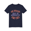 Printify navy eco-friendly cat t-shirt with quote all friends must be approved by the cat