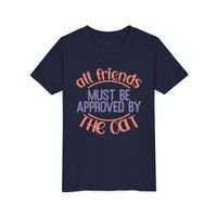 Printify navy eco-friendly cat t-shirt with quote all friends must be approved by the cat
