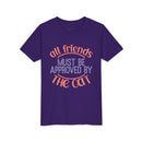Purple eco-friendly cat t-shirt by Printify with all friends must be approved by the cat text