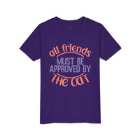 Purple eco-friendly cat t-shirt by Printify with all friends must be approved by the cat text