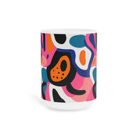 Printify eco-friendly ceramic mugs with colorful abstract design on white background
